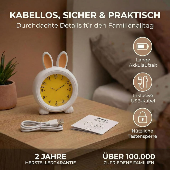 Alecto BC100BUNNY Kinderwecker - Nachttischlampe hilft Kindern EIN Zeitgefühl zu bekommen -Nachtlich