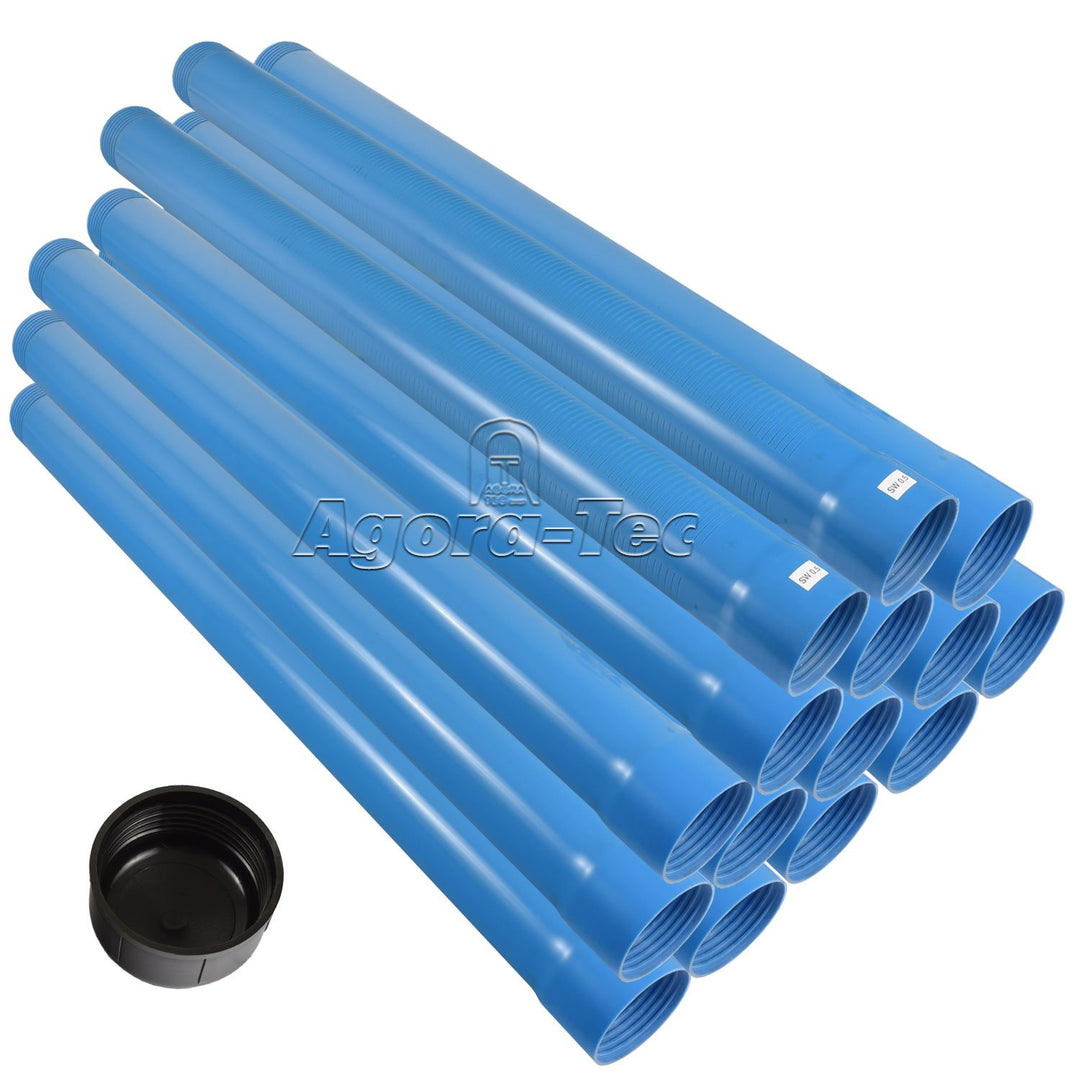 Agora-Tec® 3 Zoll DN 80 Brunnenrohr - Set (15 Meter) mit 13 Meter Vollwandrohr, Endkappe und 2 Meter