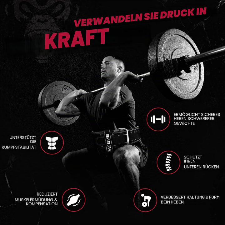 Beast Gear Gewichthebergürtel - Leder 10mm Gepolstert Gym Gürtel Herren, Trainingsgürtel für Klimmzu