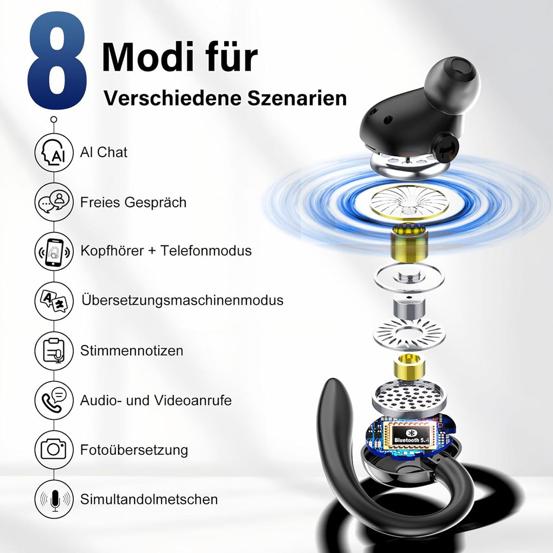 AI Kopfhörer Übersetzer, 3-in-1 Bluetooth 5.4 Echtzeit Sprachübersetzungs Kopfhörer, 164 Sprachen (m
