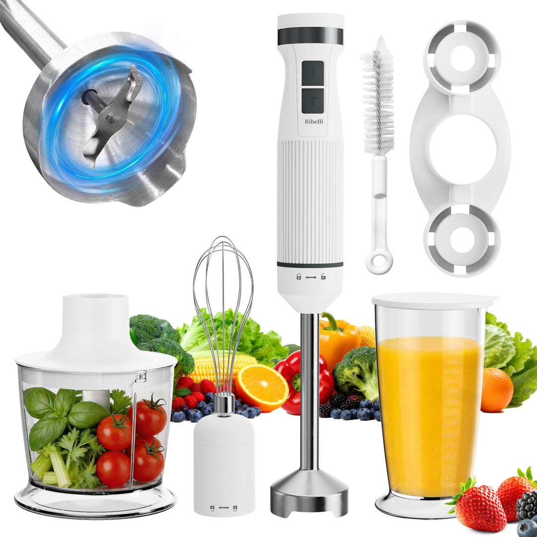 Ribelli Elektrischer Stabmixer Set 1200 W, 5-in-1 Pürierstab, Hand Blender mit 20 Geschwindigkeitsst