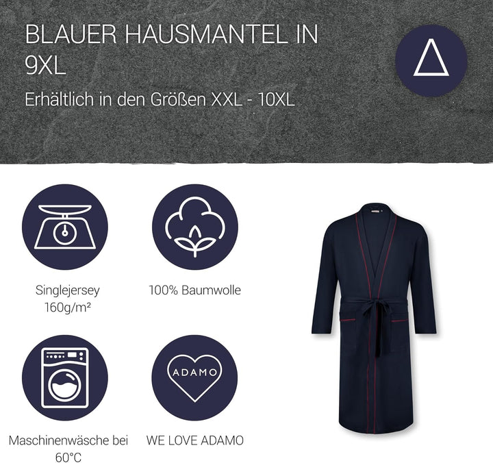 ADAMO Hausmantel, dunkelblau mit rot, XXL bis 10XL, Navy