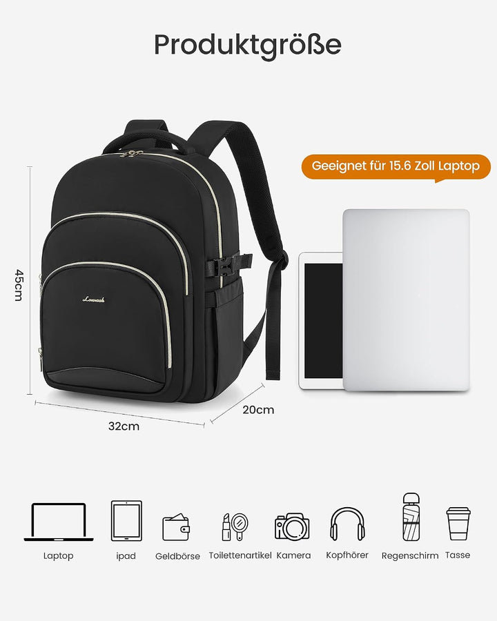 LOVEVOOK Rucksack Damen, 15,6 Zoll Laptop Schulrucksack Wasserdicht, Schultasche Teenager Backpack W