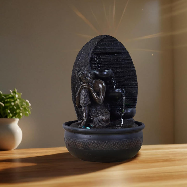 Zen'Light Zimmerbrunnen Buddha Grace, Kunstharz, bronzefarben, 26 x 26 x 40