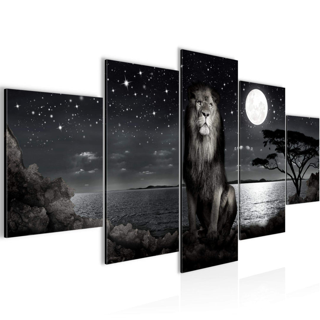 Runa Art Bild Wohnzimmer Schlafzimmer Afrika Löwe 5 Teilig Savanne Schwarz Weiss Wandbilder auf Vlie