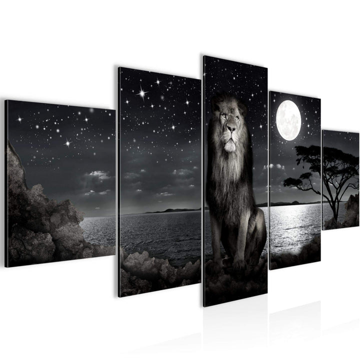 Runa Art Bild Wohnzimmer Schlafzimmer Afrika Löwe 5 Teilig Savanne Schwarz Weiss Wandbilder auf Vlie