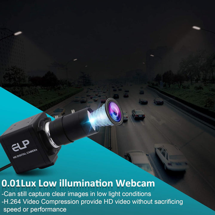 ELP FHD 1080P Zoom Webcam mit 5-50mm Variable Fokus Objektiv,2MP IMX323 Web Kamera Plug&amp;Play,0.01Lux