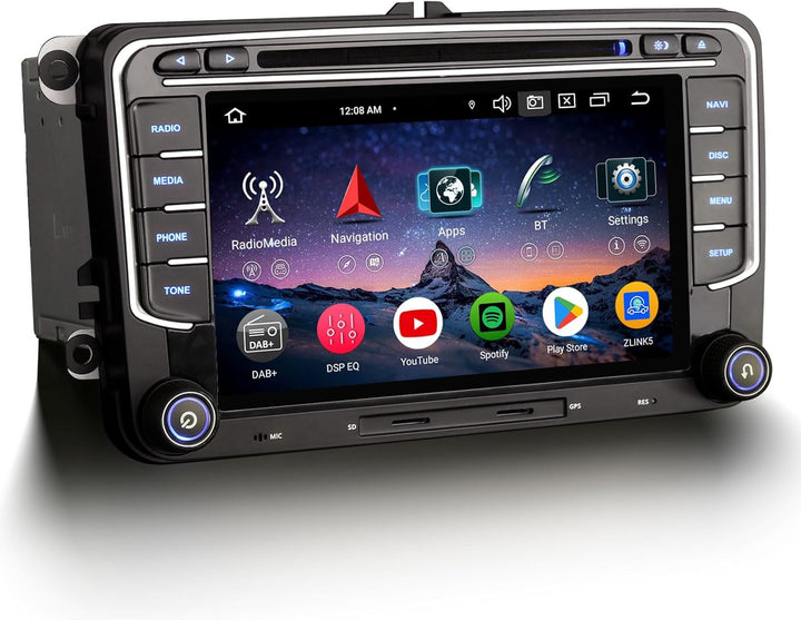 Erisin 7 Zoll Android 14 Autoradio mit CD Player für VW Golf 5/6 T5 Sharan Polo 6R Passat B6 Touran