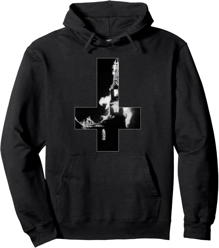 Brennende Kirche Okkult Satan umgedrehtes Kreuz Gothic Goth Pullover Hoodie