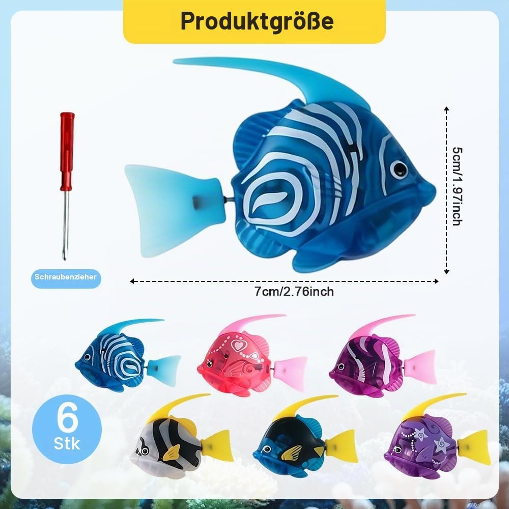 6 Stück Robo Fisch Katze Spielzeug, Elektronischer Haustier Fisch, RoboterFisch mit Leuchtende, Batt