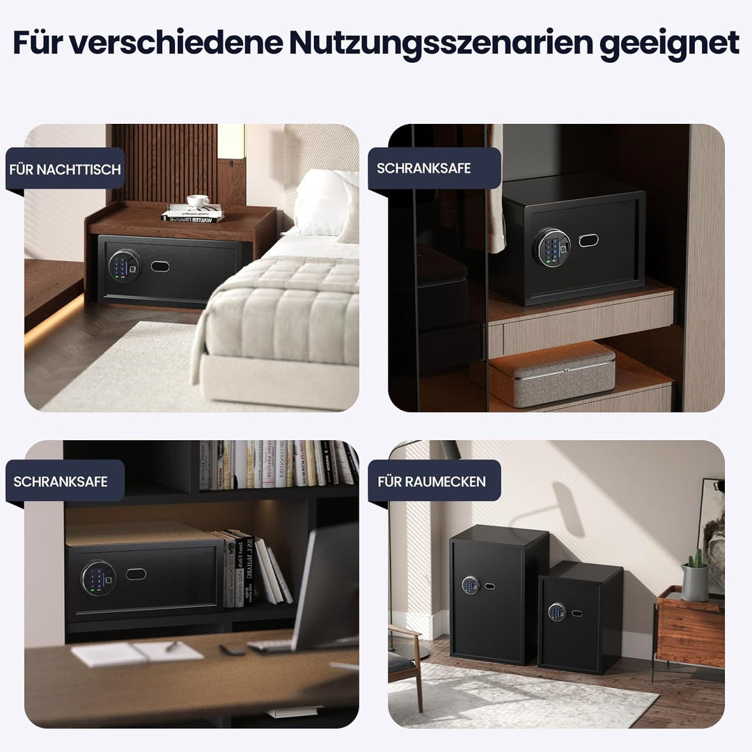 Grimtron Biometrischer Fingerabdruck-Tresor – 22L Sicherheitsbox mit LED-Beleuchtung, leisem Modus,