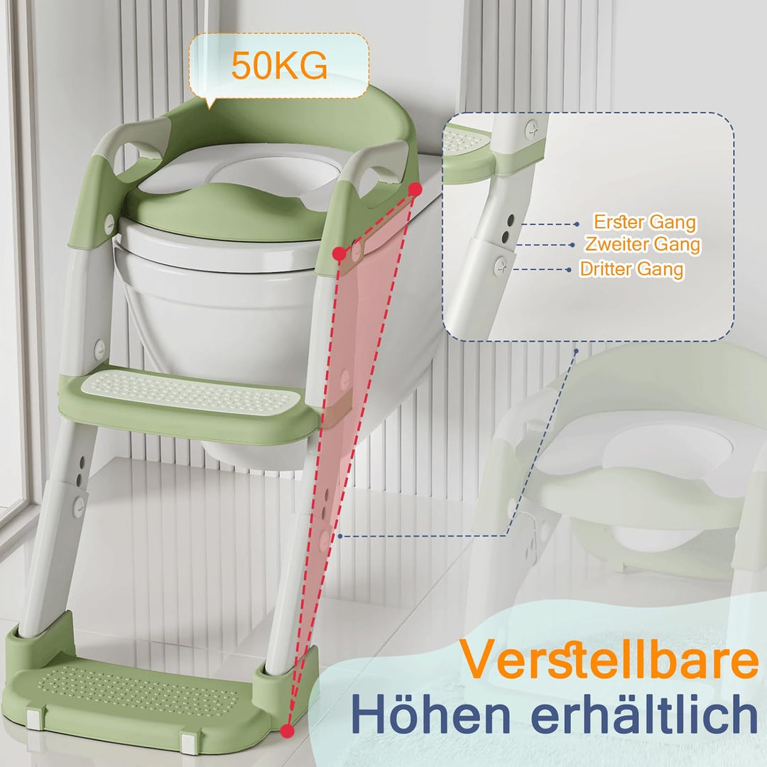 3 IN 1 Toilettensitz Kinder, Toilettenleiter für Kinder mit Verstellbar Treppe, Spritz und Rutschfes
