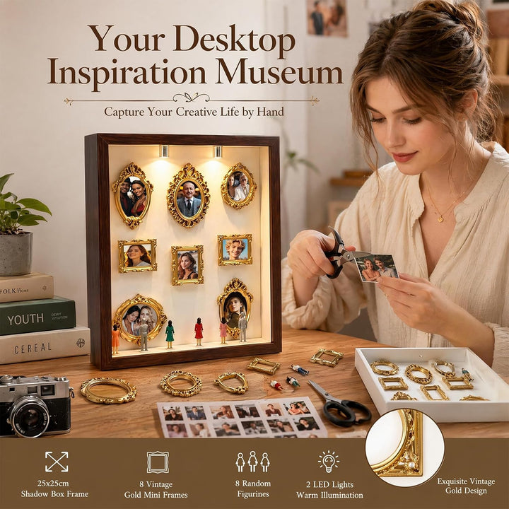 DIY Mini Museum Silhouette Box, Mini Bilderrahmen Vintage, Miniatur Museum mit LED, Kreatives Erinne