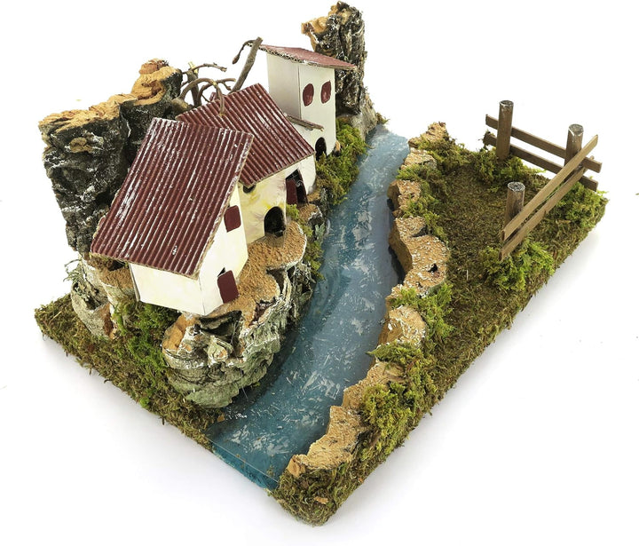 BERTONI Holzhäuser mit Fluss, Mehrfarbig, Einheitsgrösse