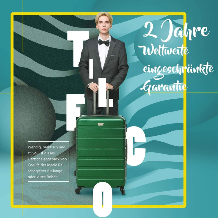 COOLIFE Hartschalen-Koffer Trolley Rollkoffer Reisekoffer mit TSA-Schloss und 4 Rollen (Blau/Braun,