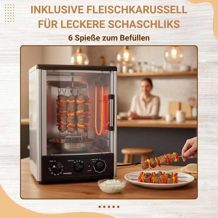 Syntrox Germany Backofen + Dönergrill Lugo 2 in 1, Heizofen, Gyrosgrill, Hähnchengrill, Drehspiess (