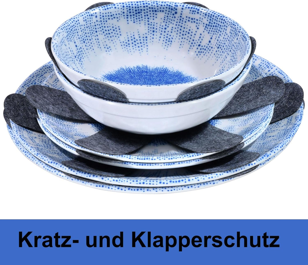 Melamin Geschirr Set Wish Flower Blau 2 Personen Wohnwagen Camping Picknick 8 Teile - mit Tassen, 8