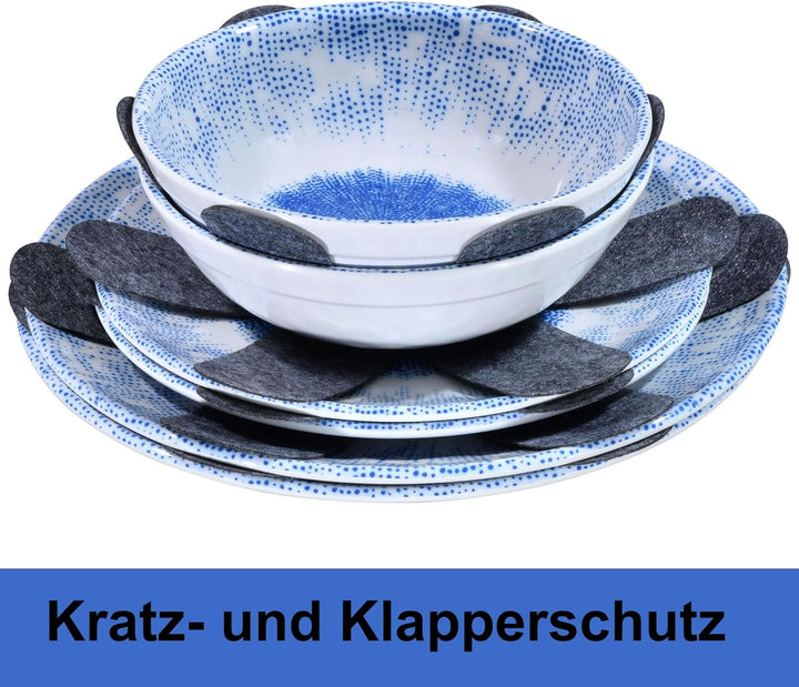 Melamin Geschirr Set Wish Flower Blau 2 Personen Wohnwagen Camping Picknick 8 Teile - mit Tassen, 8