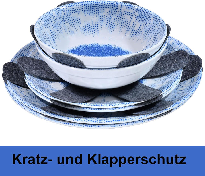 Melamin Geschirr Set Wish Flower Blau 2 Personen Wohnwagen Camping Picknick 6 Teile - Geschirr, 6 Te