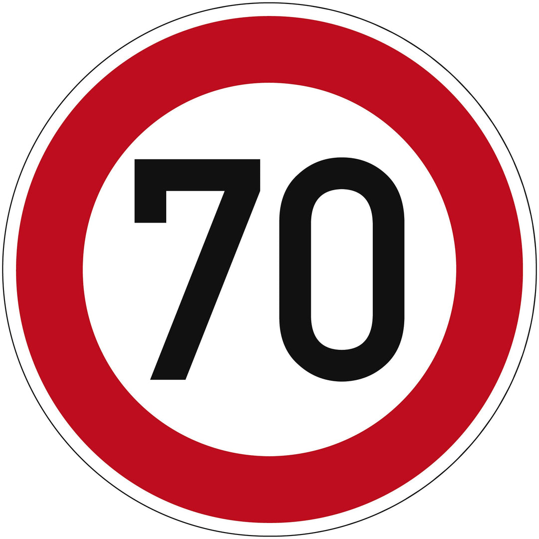 Verkehrszeichen Zulässige Höchstgeschwindigkeit 70 Nr. 274-70 | Ø 420mm, Alu 2mm, RA1 | Original Ver