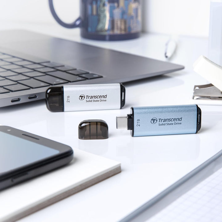 Transcend Portable SSD ESD300C 512GB USB Typ-C 10 Gbit/s PS4/PS5-kompatibel, Blau – TS512GESD300C