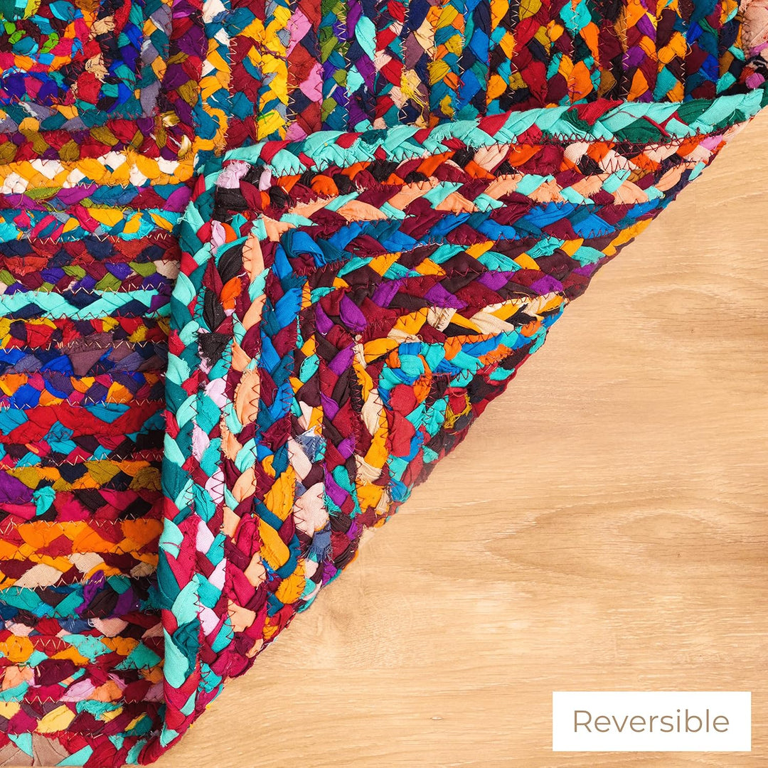 RAJRANG BRINGING RAJASTHAN TO YOU Chindi Rag Rug - 91x152 cm 100% Baumwolle Multi Color Handwoven Ge