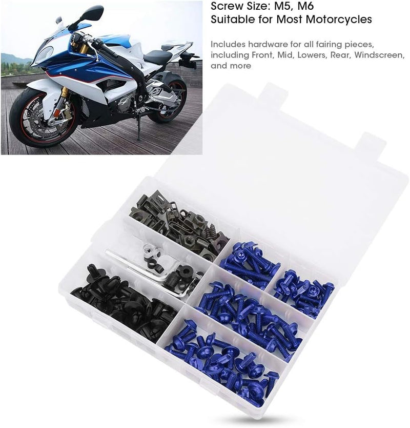 Tomotato 198 Stück Motorrad Verkleidung Schrauben Kit, Universal M5 M6 Motorräder Windschutzscheiben