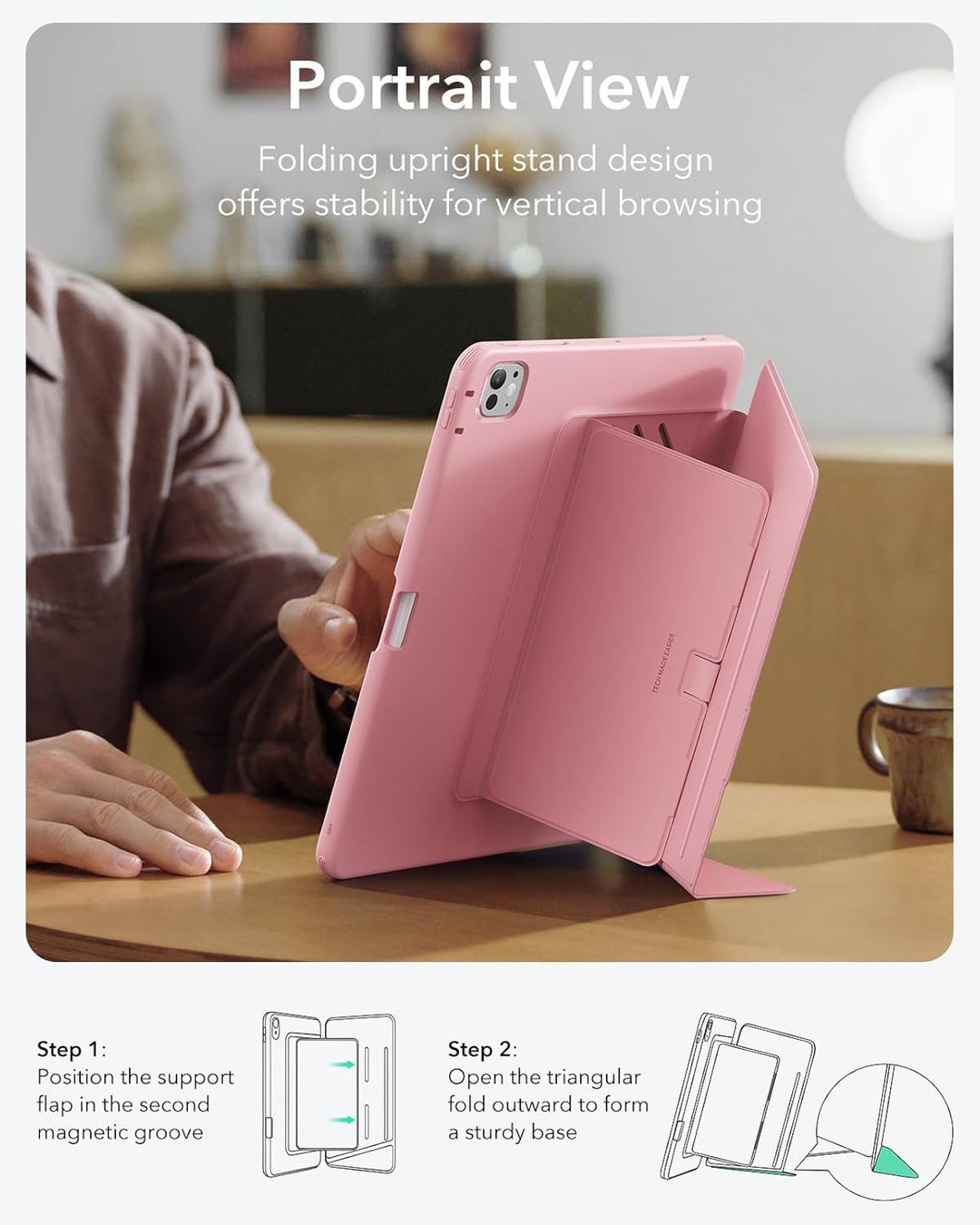 ESR für iPad Pro 13 Zoll Hülle (M5/M4) 2025/2024, Vertikaler Ständer, Multi-Winkel, Ultra-stabile Hü