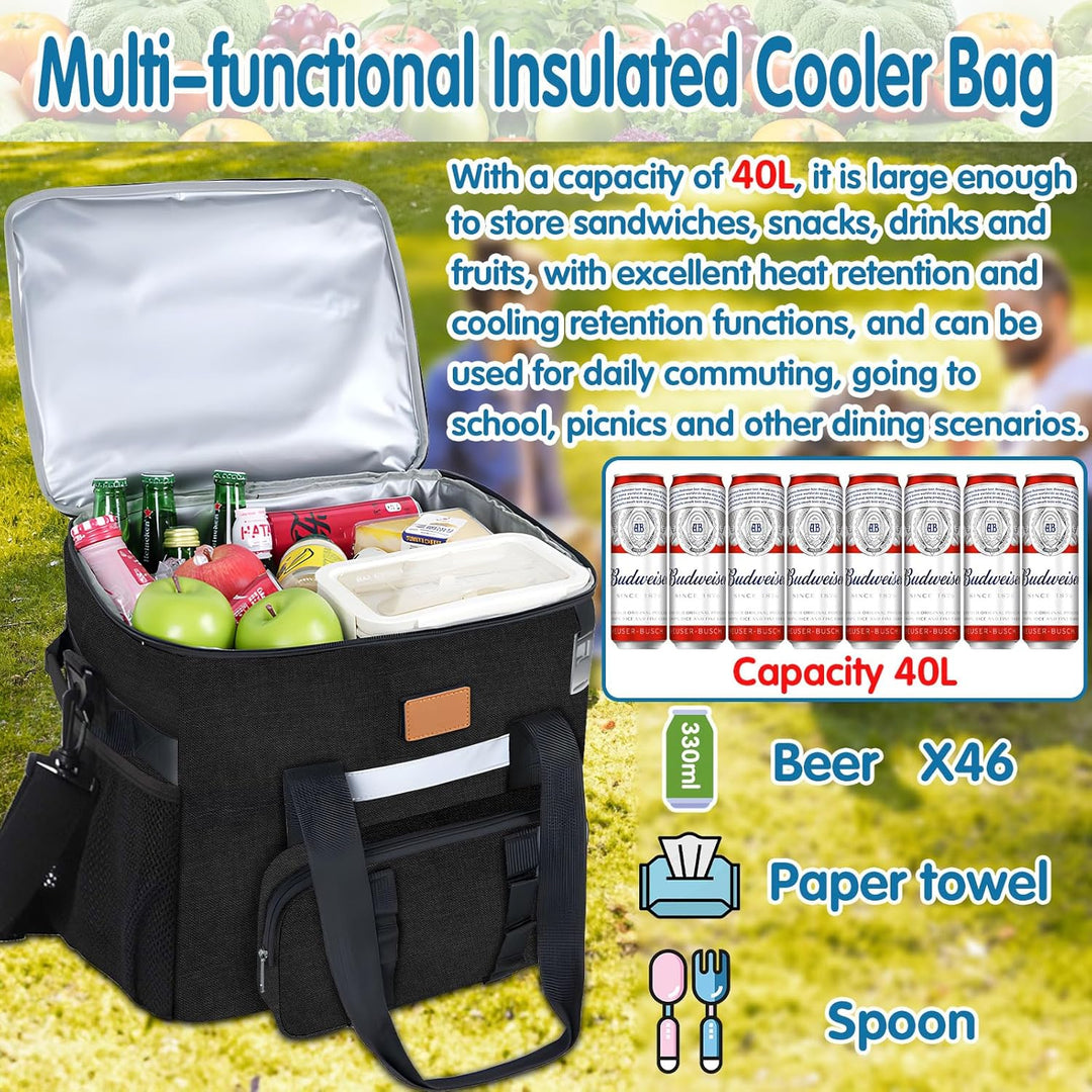 Kühltasche, 40L Kühltasche Gross Faltbar, Thermotasche Hält Warm & Kalt, Picknicktasche mit Schulter