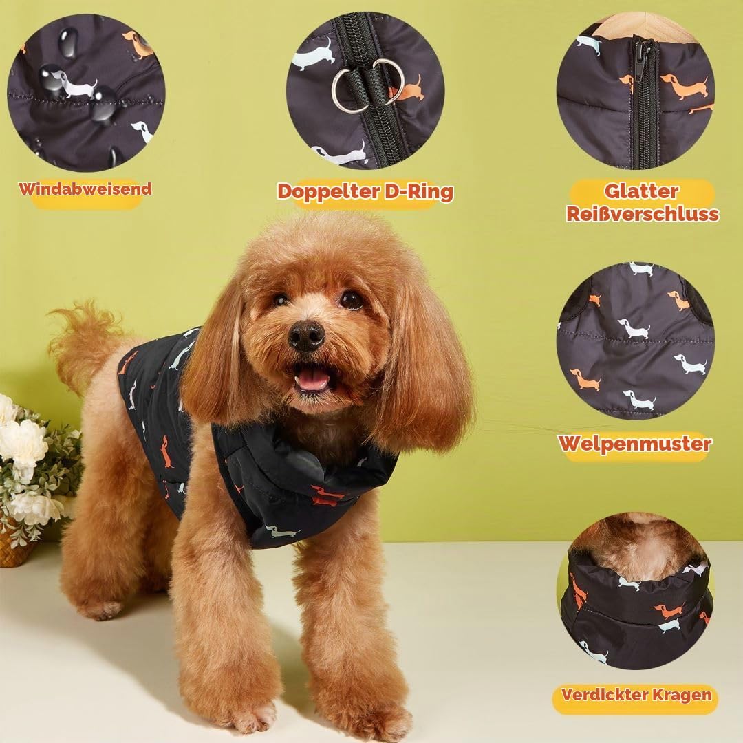 Hundemantel Winter Hundejacke Warme Hundemantel für Kleine Hunde Winddichte Hundeweste mit Geschirr