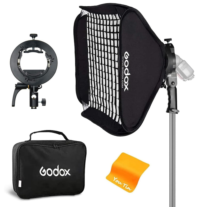 Godox Softbox Soft Light Modifikator Box mit Gitter 80 x 80 cm mit S2 Typ Blitzhalterung, Bowens-Hal