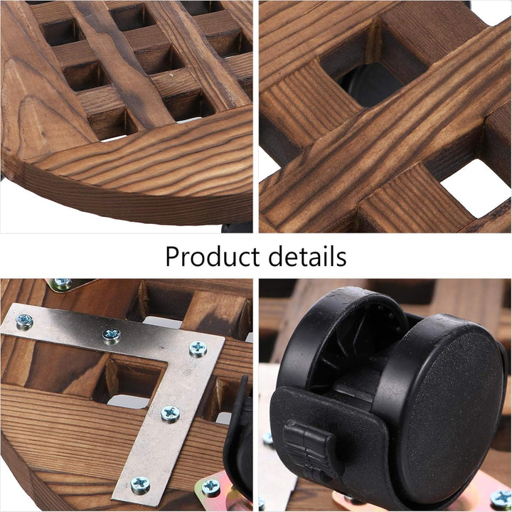 BESTonZON Pflanzenroller Holz Blumentopf Gefässroller Rund 30 cm Blumenroller Pflanzenuntersetzer Ro