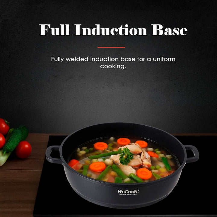 WECOOK! Ecostone Niedrige Kochtopf 28cm Induktion mit Glasdeckel, Antihaftbeschichtung XTRA DUPONT Ö