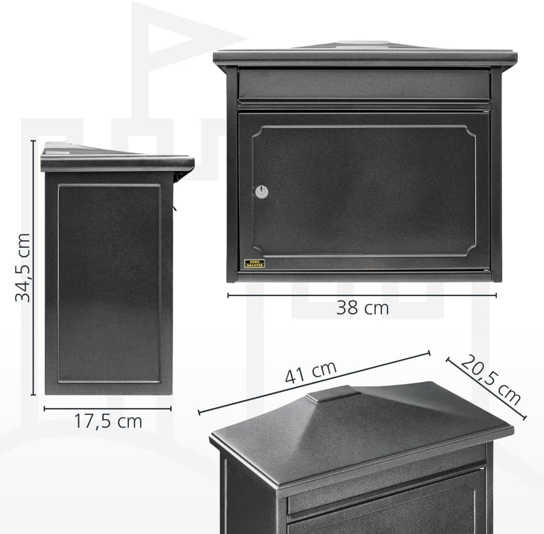 Burg-WÄCHTER Briefkasten ohne Zeitungsfach und Namensschild, Verzinkter Stahl, Einwurf-Format DIN C4
