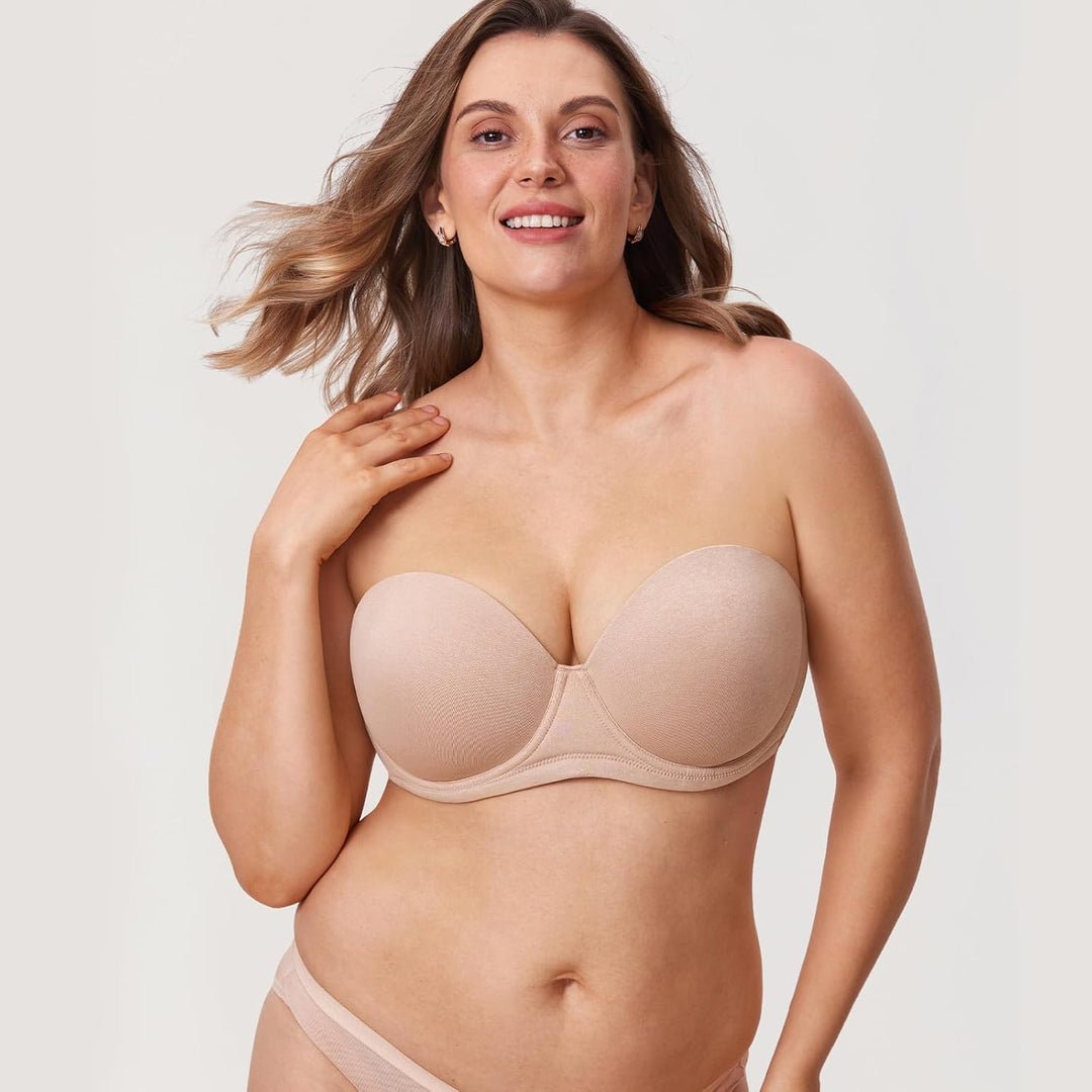 DELIMIRA Damen Trägerloser BH mit bügel Grosse Grössen Seamless Dirndl BH mit Geformte Cups 75H Hafe