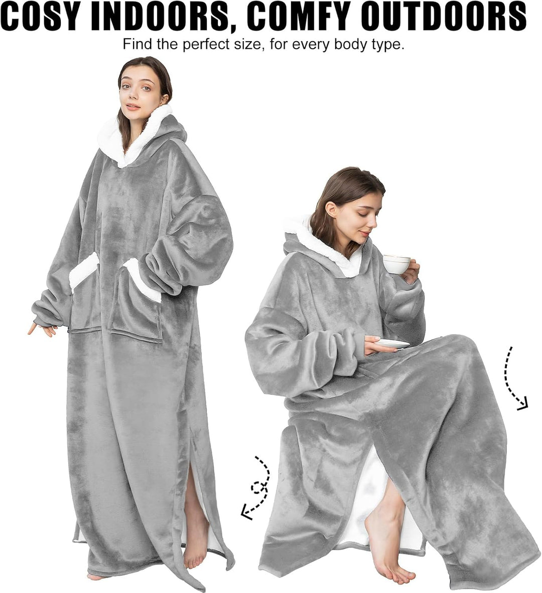 Emwwat Extra Lange Hoodie Decke, Übergrosse Sherpa Hoodie Decke für Damen und Herren, tragbare Decke