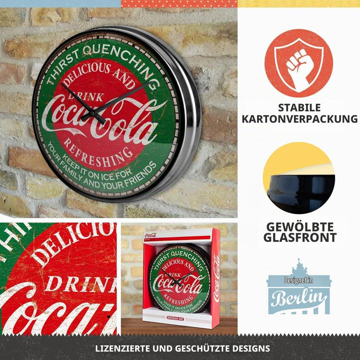 Nostalgic-Art Retro Wanduhr, Ø 31 cm, Coca-Cola – Thirst Quenching Green – Geschenk-Idee für Coke-Fa