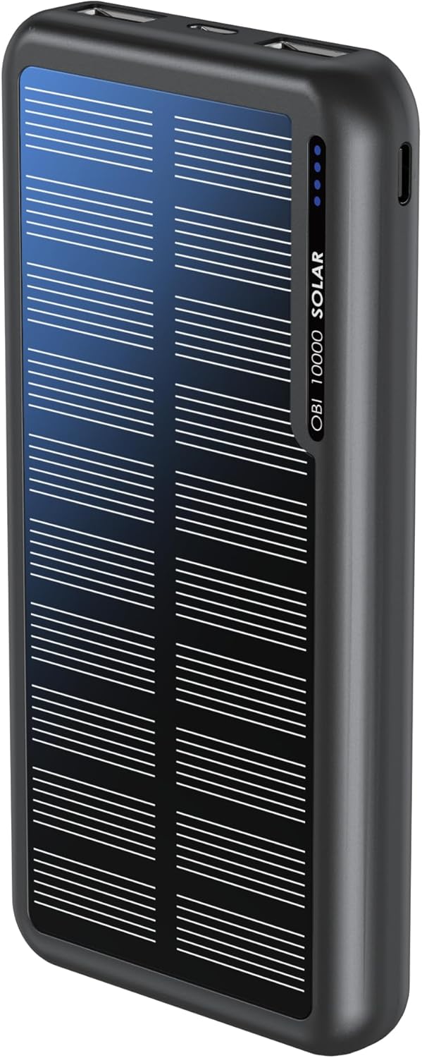 Boompods Obi Solar 10000mAh Solar Powerbank - Ladegerät mit Schnellladefunktion, Hochleistungs-Akku,