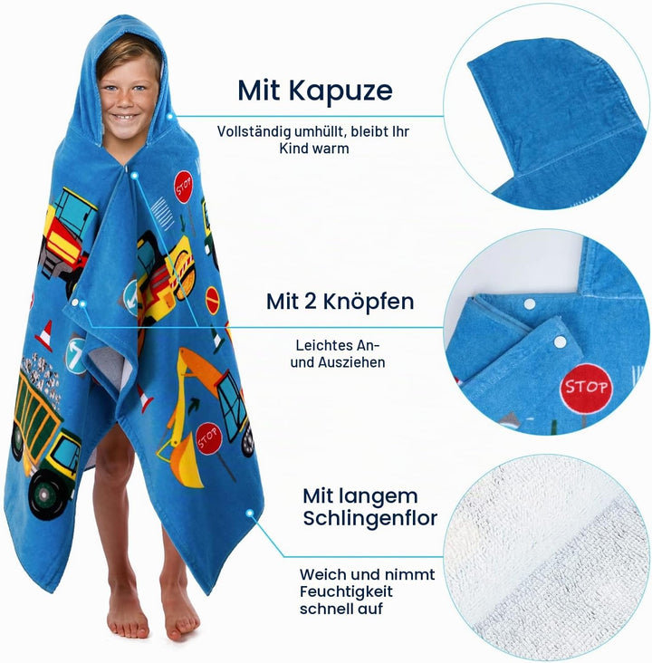 Badeponcho Kinder 100% Baumwolle Kinderhandtuch Poncho Kinder Badetuch Handtuch mit Kapuze Strandtüc