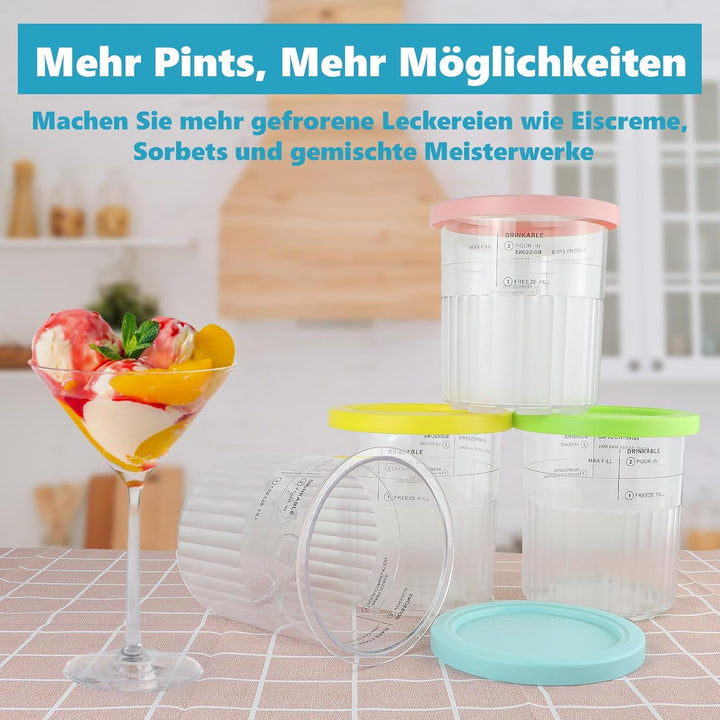 Nepfaivy Behälter für Ninja Creami Deluxe - 4er-Set Eiscremebecher und Deckel Kompatibel mit Ninja C