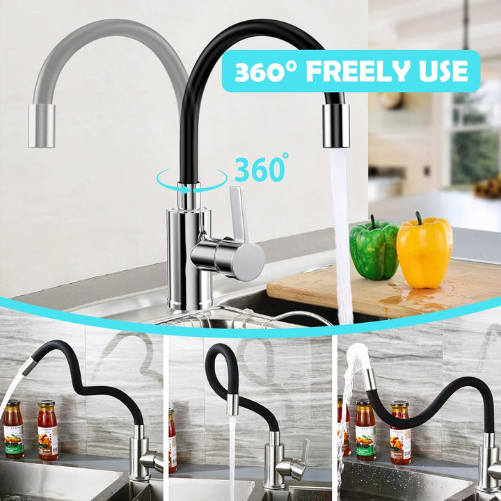 Wasserhahn Küche Flexibler, Schwarz Küchenarmatur mit Flexibler Auslauf, Hochdruck Mischbatterie Küc