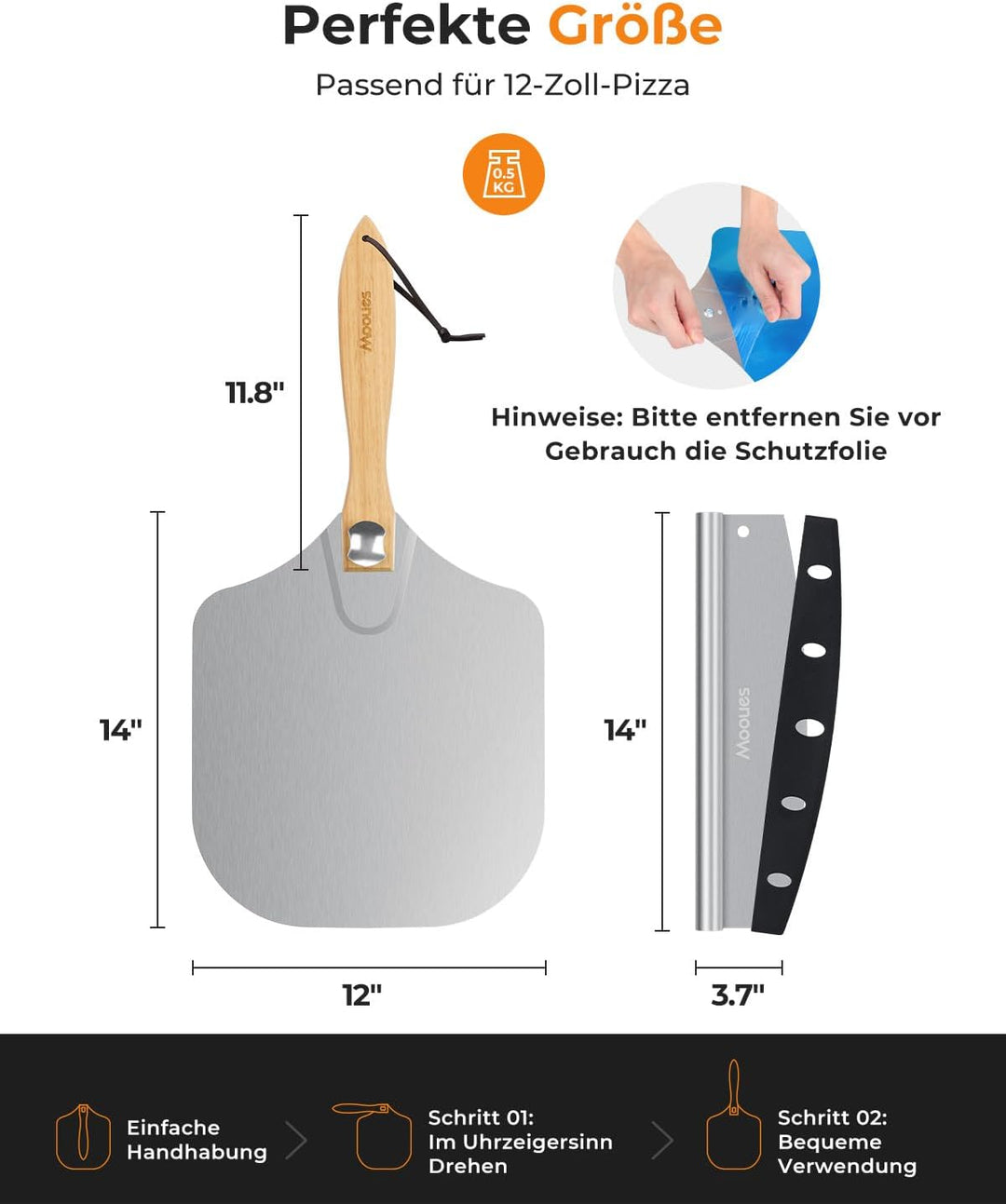 Pizzaschieber, Aluminium Pizzaschaufel mit Faltbarer Griff, 30.5 x 35.5 cm grosser Fläche, Pizza Sch