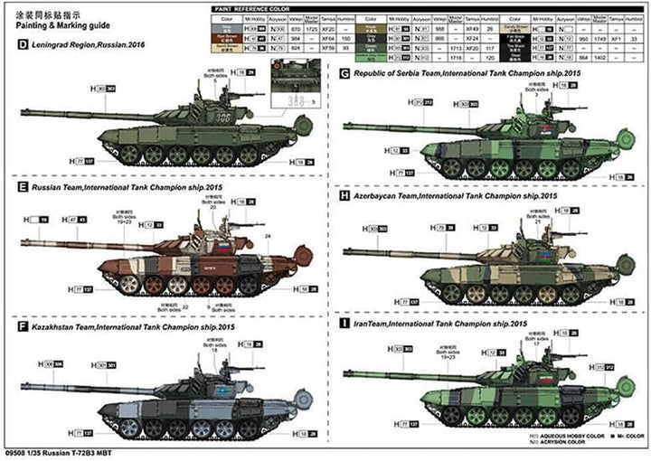 Trumpeter 9508 Russian T-72B3 MBT Plastikmodellbausatz, Farbig