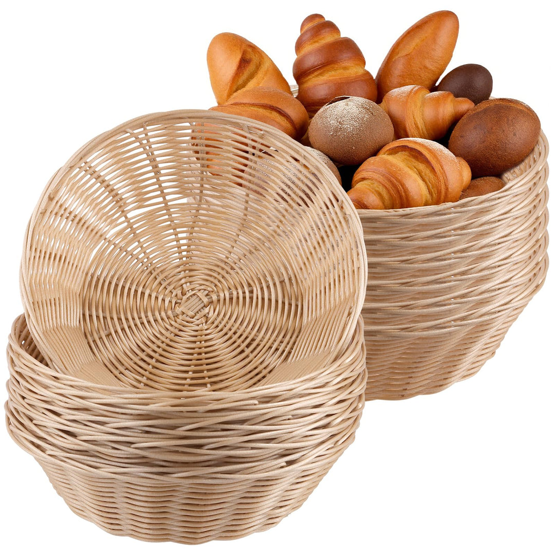 FUNSUEI 12er Set Brotkorb Rund Kunststoff, Brötchenkorb Brotkörbchen aus Plastik, 22 x 6 cm Brot Auf