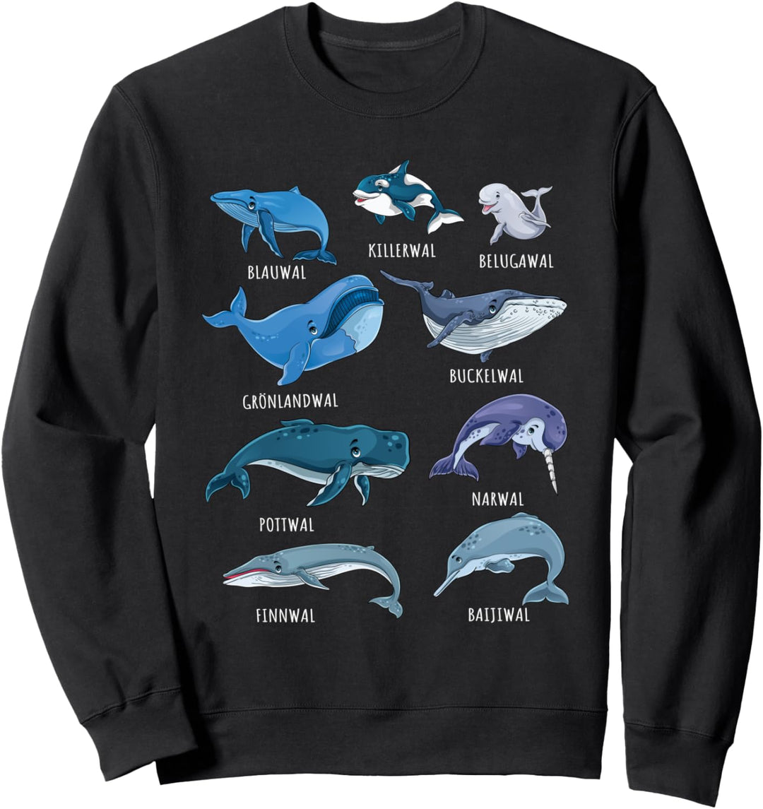 Arten von Walen | Wal Arten Blauwal Narwal Pottwal Killerwal Sweatshirt