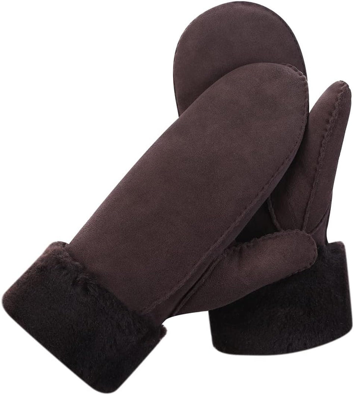 Harssidanzar Damen Fäustlinge,Winter Schaffell Lammfell beheizte warme pelzige Stulpenhandschuhe Led