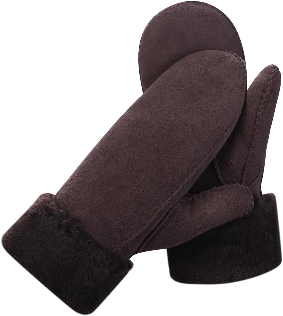 Harssidanzar Damen Fäustlinge,Winter Schaffell Lammfell beheizte warme pelzige Stulpenhandschuhe Led