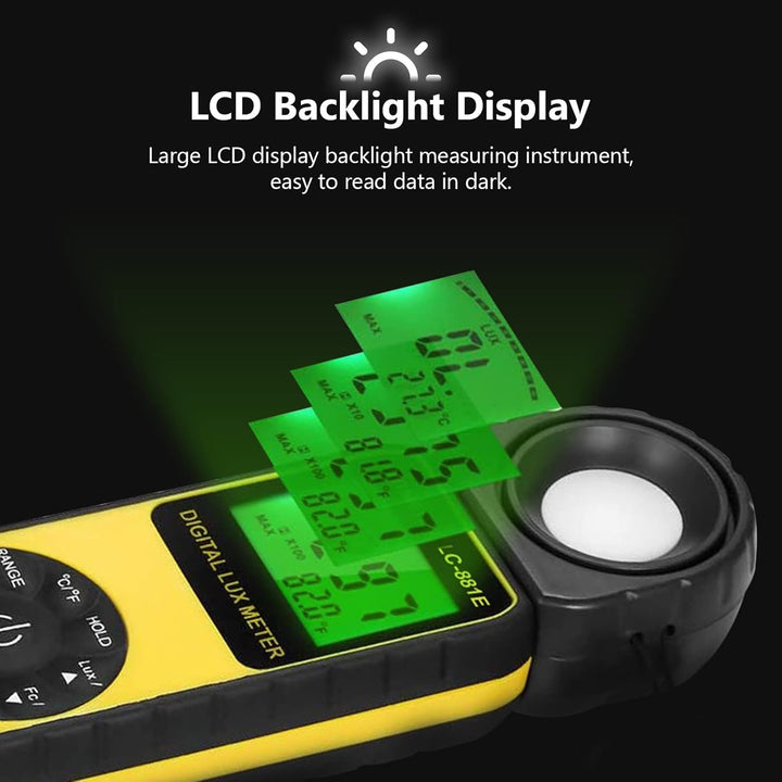Digital Luxmeter, LC-881E Belichtungsmesser 0.1-300,000 Lux mit Hintergrundbeleuchtung, Lichtmessger