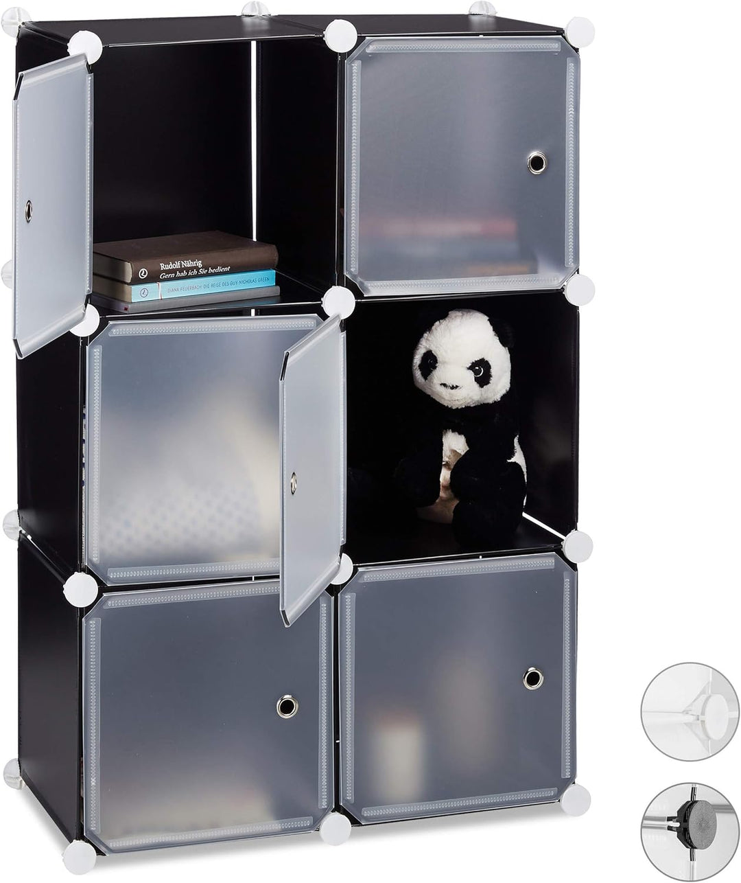 Relaxdays Regalsystem m. 6 Türen, DIY, Cubes, Grifföffnungen, Raumteiler, Badregal, Kunststoff, HBT