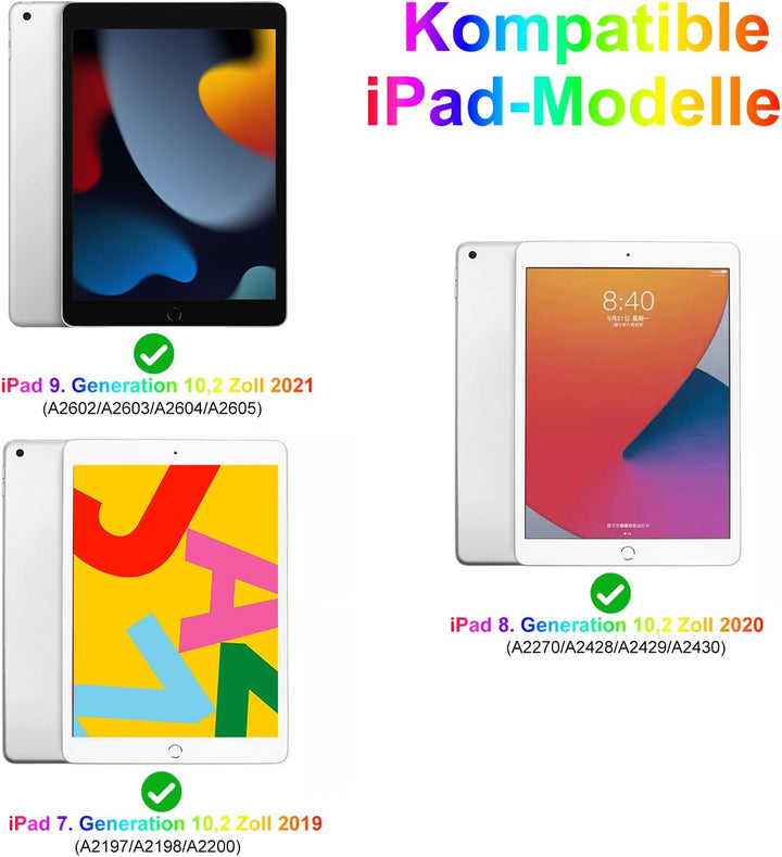 aoub Hülle mit Tastatur für iPad 9./ 8. / 7. Generation, Beleuchtete Tastatur mit Hülle für iPad 10,